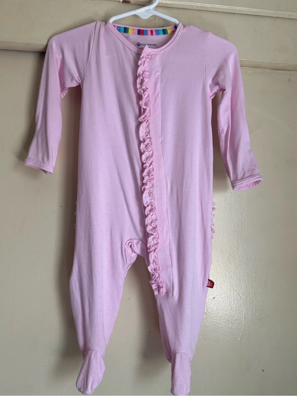 MagneticMe cute bamboo Pink Ruffle Footed One-Piece for Girls size 0-3 months